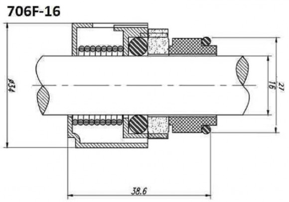 Mechanical seal for Grundfos R-706F 16, TC/TC, VITON, 304 Mechanical seal for Grundfos R-706F 16, TC/TC, VITON, 304