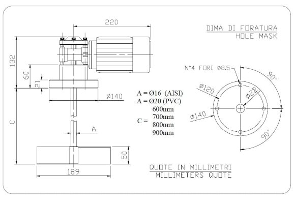 Mixer for acids and alkalis AQUA AG1-AISI80/S, 220V, 70 RPM, ADAG1A08S Mixer for acids and alkalis AQUA AG1-AISI80/S, 220V, 70 RPM, ADAG1A08S