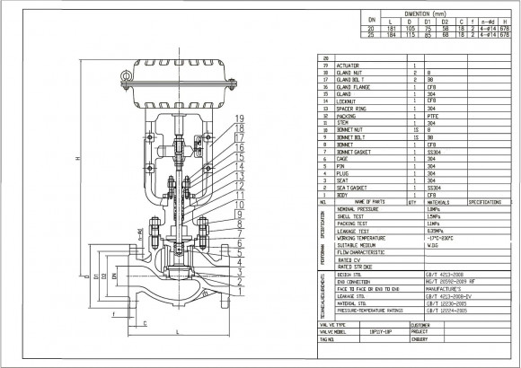 DN25 Pneumatisch betätigtes Stellventil 10P11Y-DNx2516Z-L112C-C (Gehäuse CF8, Sitz SS304) mit Stellungsregler YT-1000, Eingang 4-20mA, Ex DN25 Pneumatisch betätigtes Stellventil 10P11Y-DNx2516Z-L112C-C (Gehäuse CF8, Sitz SS304) mit Stellungsregler YT-1000, Eingang 4-20mA, Ex