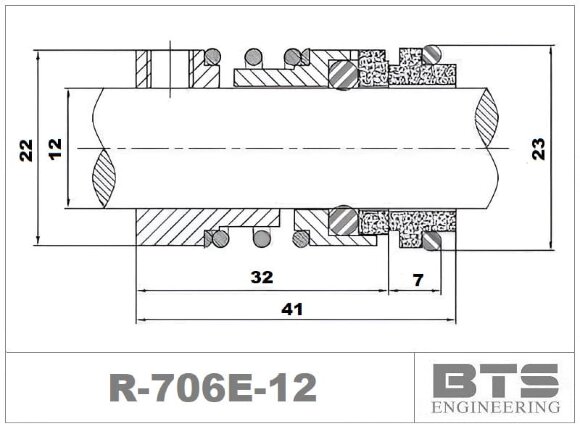 Gleitringdichtung für Pumpenwelle R-706E 12, SIC/TC, EPDM, 304 Gleitringdichtung für Pumpenwelle R-706E 12, SIC/TC, EPDM, 304