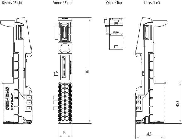 6ES7193-6BP00-0DA0, SIMATIC ET 200SP, BaseUnit BU15-P16+A0+2D, BU type A0 6ES7193-6BP00-0DA0, SIMATIC ET 200SP, BaseUnit BU15-P16+A0+2D, BU type A0