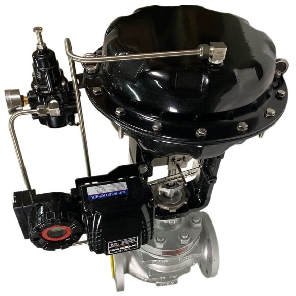 DN80 Клапан регулирующий с пневмоприводом для пара, конденсата 10Р11Y-DNx8016Z-L122C-C (корпус чугунный, седло SS304) с электропневмопозиционером YT-1