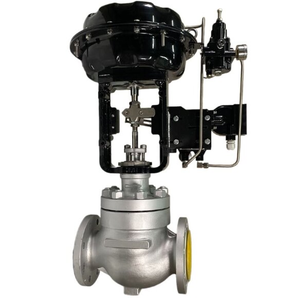 DN80 Клапан регулирующий с пневмоприводом для пара, конденсата 10Р11Y-DNx8016Z-L122C-C (корпус чугунный, седло SS304) с электропневмопозиционером YT-1