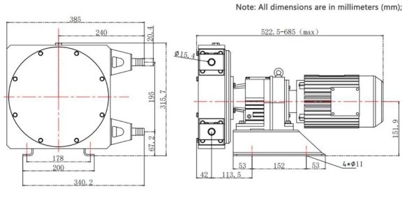 Bomba industrial de manguera JXHIN-20-SS-F-NBR-P, 391 l/h, 0,55 kW, 10 bar, 380V