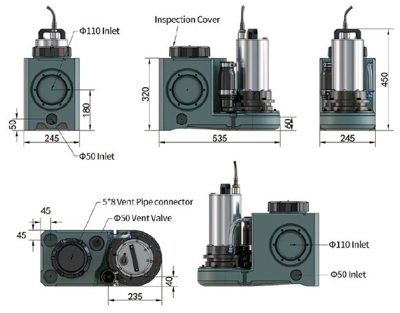 Unidad elevadora de aguas residuales con trituradora y panel de control AIZL-SC750W, 15,5/13,5, 0,75 kW, 220 V, 2800 rpm