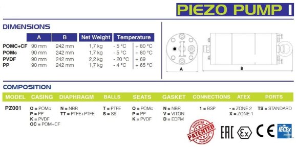 Взрывозащищенный пневматический скважинный насос FLUIMAC PIEZO PUMP 1, POM, 8 л/мин Взрывозащищенный пневматический скважинный насос FLUIMAC PIEZO PUMP 1, POM, 8 л/мин
