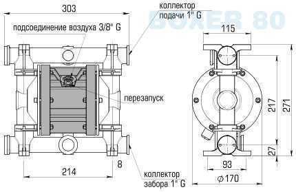 Пневматичний мембранний насос BOXER 81 AISI 316 IB80-A-HTTAT-- Пневматичний мембранний насос BOXER 81 AISI 316 IB80-A-HTTAT--