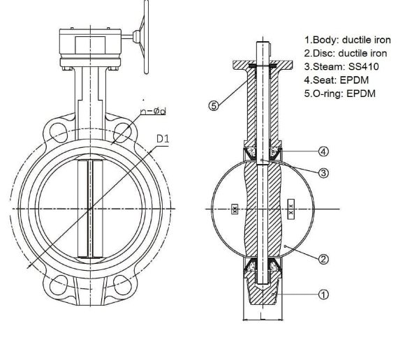 PN16 DN150 Butterfly valve, cast iron body and disc, Seat EPDM