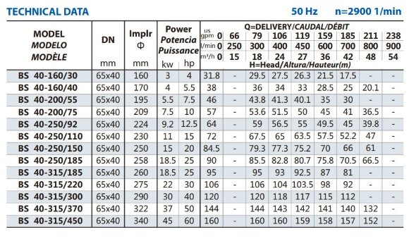 Cantilever pump BS 40-315/300, AISI 304, 2900, without motor