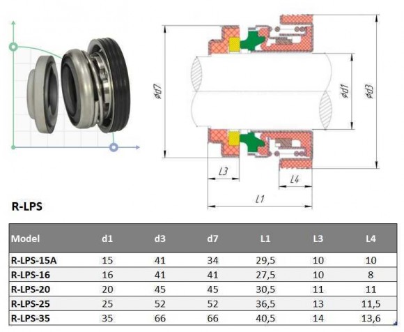 Mechanical seal for Ebara R-LPS 16, CЕR/CAR, NBR, 304