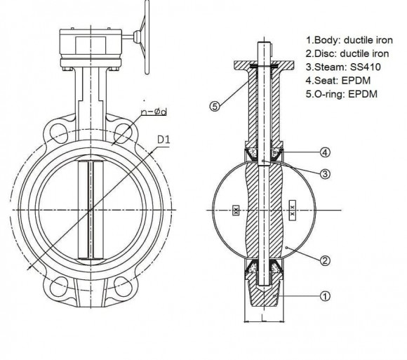 PN16 DN125 Butterfly valve, cast iron body and disc, Seat EPDM
