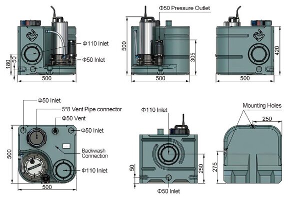 Sewerage station for storage facilities, shelters, basements with cutting mechanism and control panel AIZL-SC 1500W, 19.5/19.5, 1.5 kW, 220V, 2800 rpm Sewerage station for storage facilities, shelters, basements with cutting mechanism and control panel AIZL-SC 1500W, 19.5/19.5, 1.5 kW, 220V, 2800 rpm
