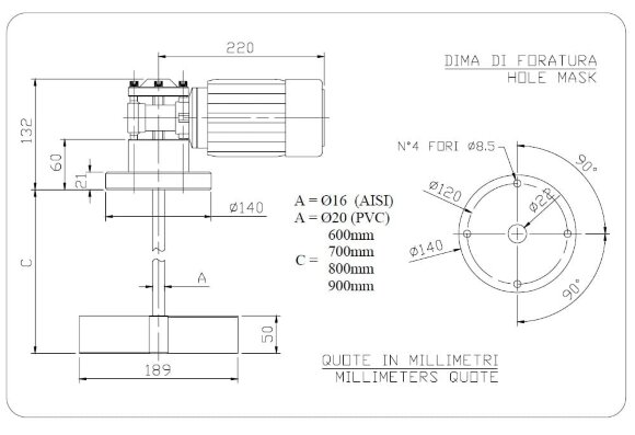 Миксер электрический для химии AQUA AG3-AISI70/S, 380V, 70 RPM, ADAG3A07S