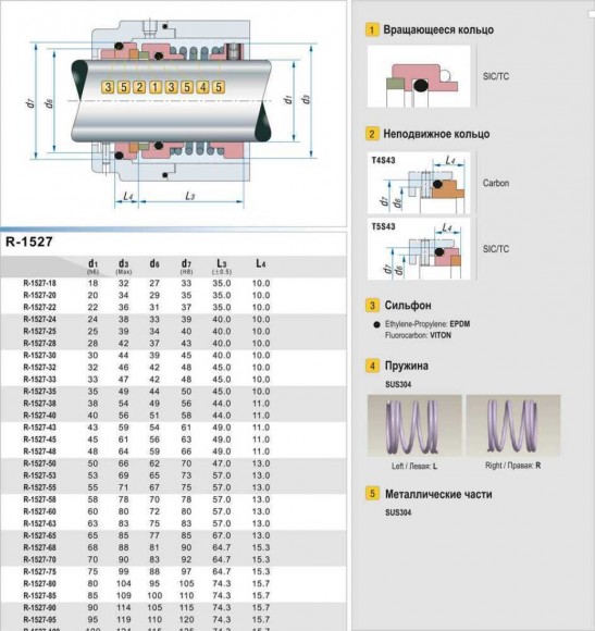 Gleitringdichtung R-1527 55, SIC/SIC, VITON, 304, T5S43