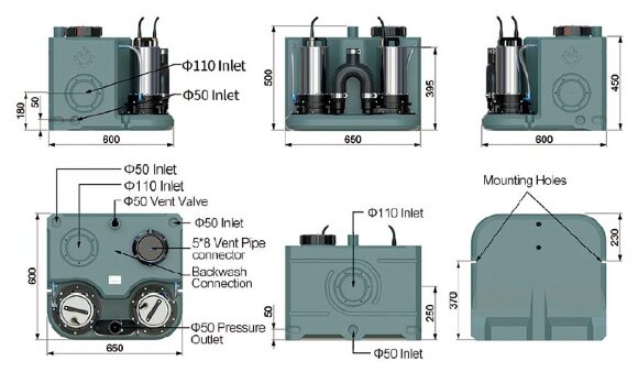 KNS with a cutter for shredding waste with two pumps and a control panel AIZL-SC1100W Double, 18/17.5, 1.1 kW, 220V, 2800 rpm KNS with a cutter for shredding waste with two pumps and a control panel AIZL-SC1100W Double, 18/17.5, 1.1 kW, 220V, 2800 rpm