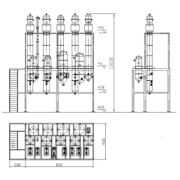 Falling film vacuum evaporator MVR for wastewater treatment, chemical purification Falling film vacuum evaporator MVR for wastewater treatment, chemical purification