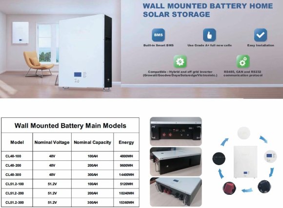 Batería CLW-51,2V 300Ah, LiFePO4, montaje en pared LFP