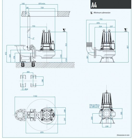 Погружний насос Dreno AT-EX 150/4/200 C.260 з відкритим ріжучим робочим колесом