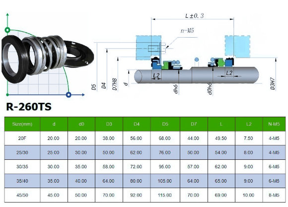 Cierre mecánico para bomba de drenaje TSURUMI R-260TS 25/30, SIC/SIC/SIC/SIC, VITON, 304 Cierre mecánico para bomba de drenaje TSURUMI R-260TS 25/30, SIC/SIC/SIC/SIC, VITON, 304