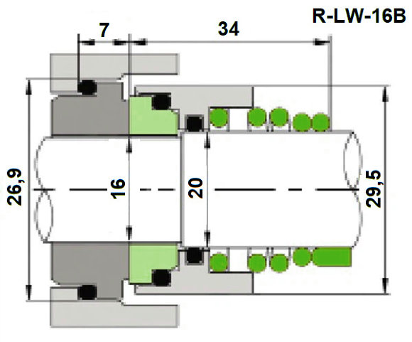 Wellendichtring Lowara R-LW 16, B, SIC/CAR, VITON, 304