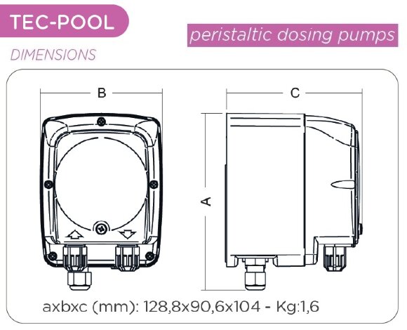 Schlauchdosierpumpe AQUA PDP TEC-POOL 4-1 100-240VAC SANTOPRENE SCHWARZ MIT VOREINSTELLUNG