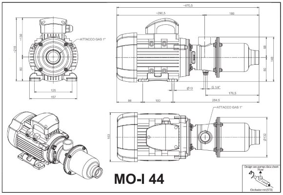 Гвинтовий насос з нержавіючої сталі для оливкової олії LIVERANI MO-I 44 MF 0,55 кВт, 1400 об/хв, 220В