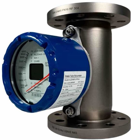 DN65 Stainless steel flow meter (rotameter) KLZDN65-1/PN16 (22% oil, 78% solvent (hexane) 750 kg/m3, 40-60°C) 4000~40000 l/h, 4-20mA, Ex