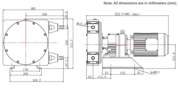 Industrial hose pump JXHIN-20-AL-F-NBR-P, 391 l/h, 0,55 kW, 10 bar, 380V Industrial hose pump JXHIN-20-AL-F-NBR-P, 391 l/h, 0,55 kW, 10 bar, 380V