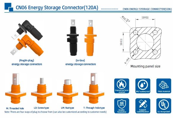 JC-CN06-S-01-LD, 70 Ampere, 1000 V DC-Batteriesockel, Schraubausführung, orange