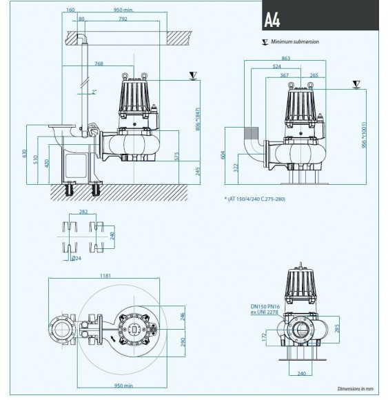 Погружний насос Dreno AT-EX 150/4/200 C.264 з відкритим ріжучим робочим колесом