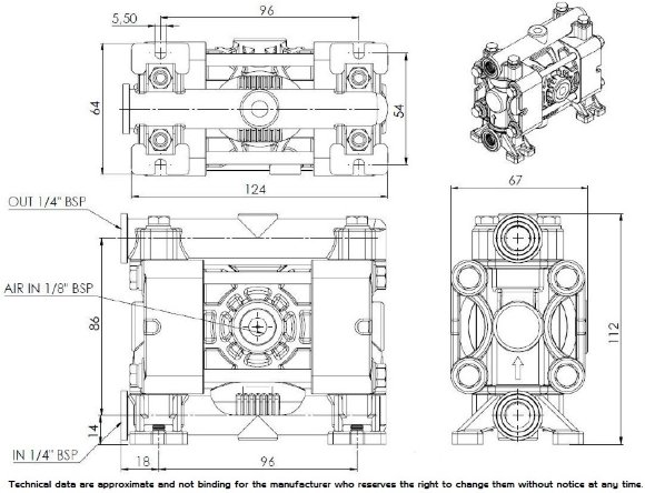 Насос FLUIMAC PHOENIX P08 PP NBR+PTFE, 7 л/хв пневматичний мембранний для перекачування в’язких рідин Насос FLUIMAC PHOENIX P08 PP NBR+PTFE, 7 л/хв пневматичний мембранний для перекачування в’язких рідин