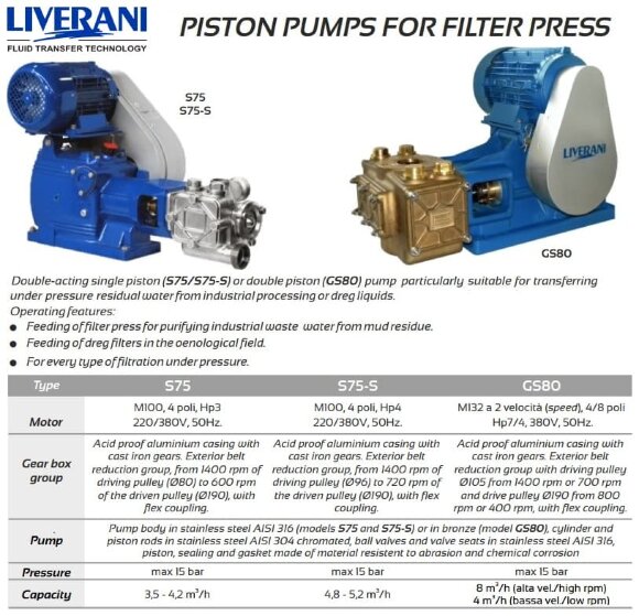 Однопоршневий насос подвійної дії POMPA S75-S Inox AISI 316 5 м3/год для фільтр-пресів Однопоршневий насос подвійної дії POMPA S75-S Inox AISI 316 5 м3/год для фільтр-пресів