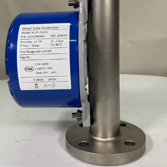 DN25 Débitmètre rotamètre acier inoxydable KLZZ PN6 (mélange d'alcool liquide C2H5OH 30%), 0.6...6.3 m3/h, 4-20mA, Ex DN25 Débitmètre rotamètre acier inoxydable KLZZ PN6 (mélange d'alcool liquide C2H5OH 30%), 0.6...6.3 m3/h, 4-20mA, Ex