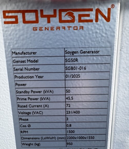 Generador diesel industrial SOYGEN SG50R con ATS y motor Ricardo 50kVA, 40kW, 380V/50HZ tipo cerrado