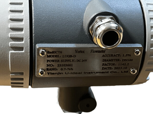 DN100 Stainless steel vortex flow meter LUGB-D PN16 RF DIN flange, for steam, 0.7-7 t/h <1.6 MPa, <250°C, 4-20mA, ExdIIBT6 DN100 Stainless steel vortex flow meter LUGB-D PN16 RF DIN flange, for steam, 0.7-7 t/h <1.6 MPa, <250°C, 4-20mA, ExdIIBT6