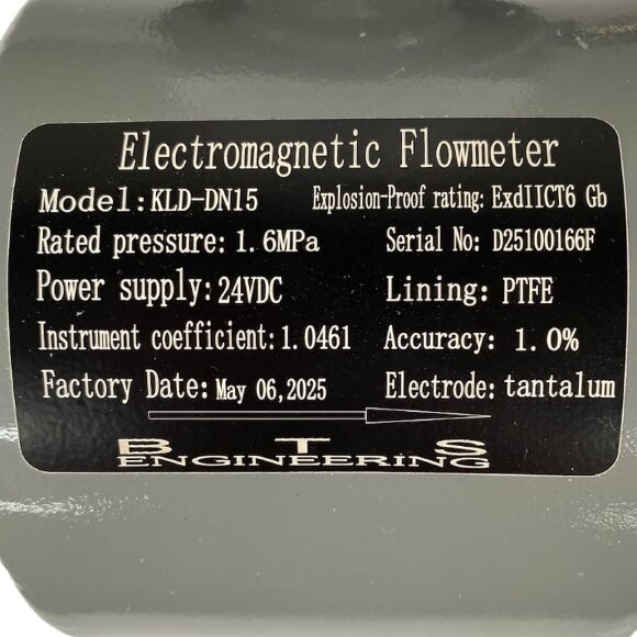 DN15 Carbon steel electromagnetic flow meter KLD PN16 (98% sulphuric acid), 0.19-3.18 m3/h, 4-20mA+RS485 DN15 Carbon steel electromagnetic flow meter KLD PN16 (98% sulphuric acid), 0.19-3.18 m3/h, 4-20mA+RS485
