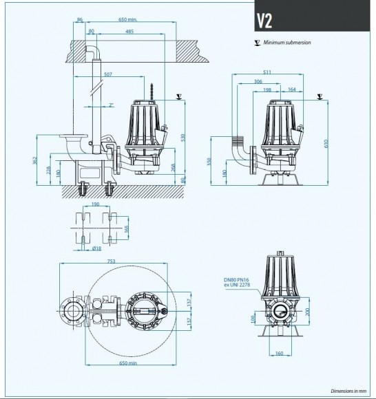Tauchpumpe Dreno VT 80/2/173 C.359 mit VORTEX Laufrad Tauchpumpe Dreno VT 80/2/173 C.359 mit VORTEX Laufrad