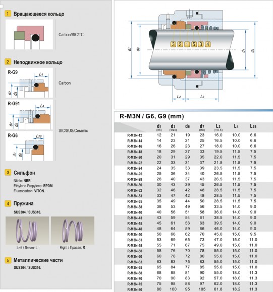 Торцеве механічне ущільнення R-M3N 22, SIC/SIC, EPDM, 304, G6