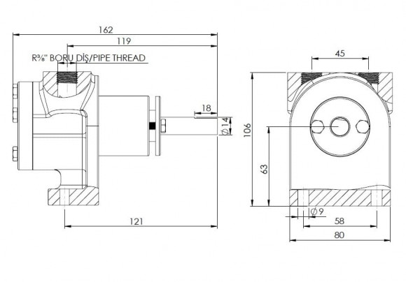 Шестеренчатый насос для масла Kupar KIP 3/8 дюйма, 0,025-0,35 м3/ч