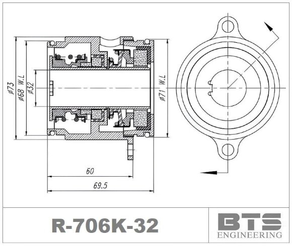 Картриджне ущільнення насосу Grundfos R-706K серії SE1, SEV, SL1, SLV 32, SIC/SIC/SIC/SIC, VITON, 304