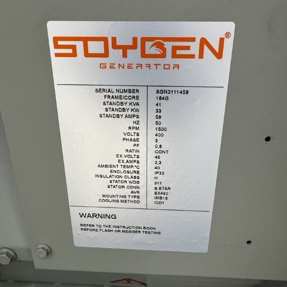 Générateur diesel industriel SOYGEN SG41R avec ATS et moteur Ricardo 41kVA, 33kW, 380V/50HZ type fermé