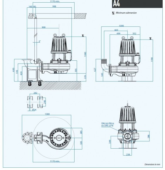 Промисловий занурювальний насос Dreno AT 150/4/340 C.290 з відкритим ріжучим робочим колесом Промисловий занурювальний насос Dreno AT 150/4/340 C.290 з відкритим ріжучим робочим колесом