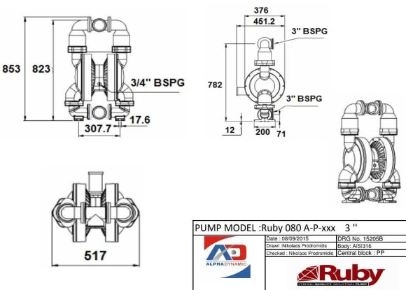 Bomba neumática de diafragma RUBY FDA 080S-W-ZST-T Bomba neumática de diafragma RUBY FDA 080S-W-ZST-T