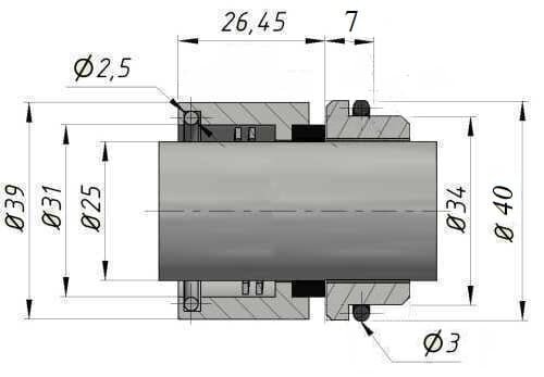 Mechanical seal for pump shaft R-GEA 25, CAR/SIC, VITON, 304