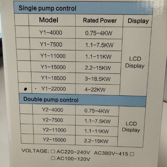 Pump Сontroller Y1-22000D, ABS plastic, 3-phase 380V-415V, 4-22kW Pump Сontroller Y1-22000D, ABS plastic, 3-phase 380V-415V, 4-22kW