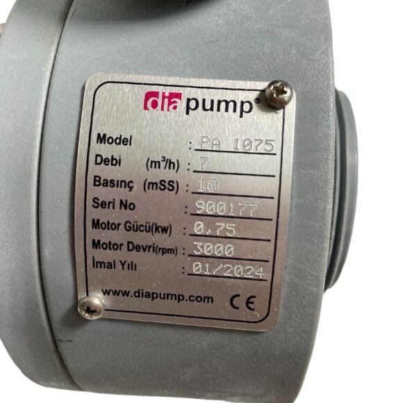 Kunststoff-Chemiepumpe zum Fördern von Säuren DiaPump PA1075 PP, 0,75 kW, 3000 U/min, 380V Kunststoff-Chemiepumpe zum Fördern von Säuren DiaPump PA1075 PP, 0,75 kW, 3000 U/min, 380V