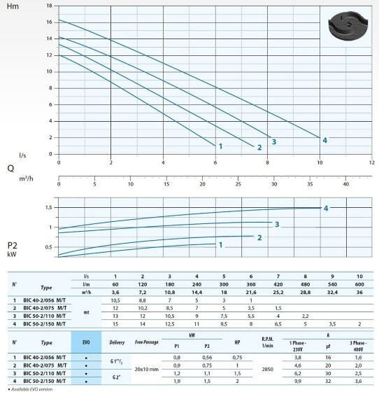 Каналізаційний погружний насос Dreno BIC 40-2/056 T з двоканальним робочим колесом Каналізаційний погружний насос Dreno BIC 40-2/056 T з двоканальним робочим колесом