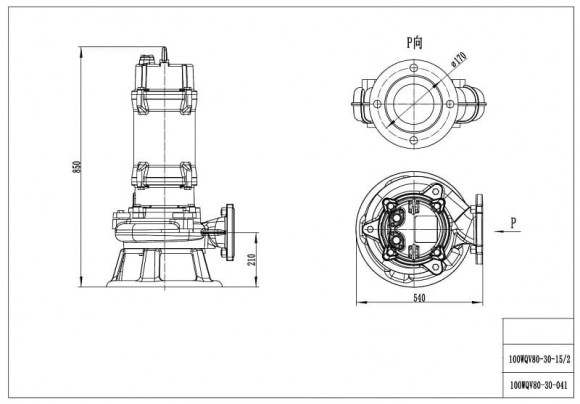 Bomba de aguas residuales con impulsor cortante 100WQV80-30-15/2 para el bombeo de aguas de inundación Bomba de aguas residuales con impulsor cortante 100WQV80-30-15/2 para el bombeo de aguas de inundación