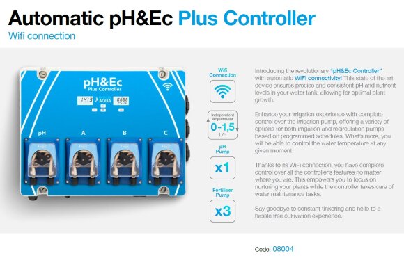 Автоматический контроллер pH&Ec с измерением температуры воды и тремя насосами для дозирования удобрений с Wi-Fi