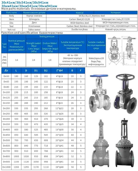 DN150 PN16 Задвижка клиновая фланцевая из нержавеющей стали 30нж41нж, ГОСТ
